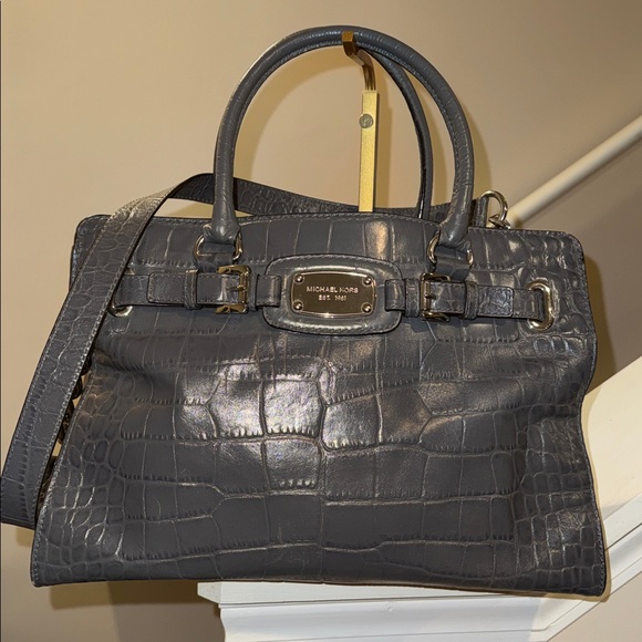 W.) MICHAEL KORS Hamilton EMBOSSED GRAY Tote Leather Purse - Picture 1 of 1